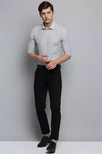 Showoff men's long sleeves vertical stripes white shirt