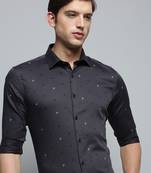 men's long sleeves conversational grey shirt