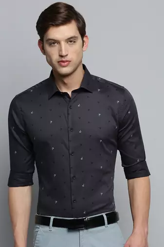 men's long sleeves conversational grey shirt