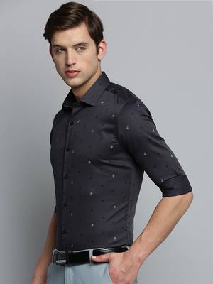 men's long sleeves conversational grey shirt 3