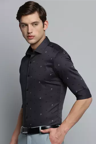 men's long sleeves conversational grey shirt