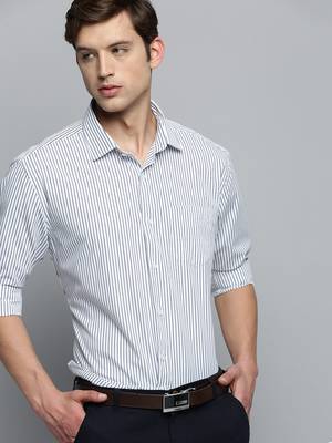 Showoff men's long sleeves pinstripes white shirt 1