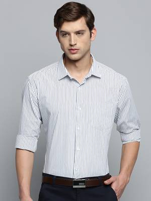 Showoff men's long sleeves pinstripes white shirt 2