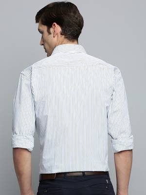 Showoff men's long sleeves pinstripes white shirt 4