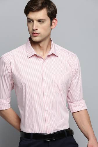 men's long sleeves pinstripes peach shirt