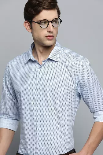 Showoff men's long sleeves geometric blue shirt