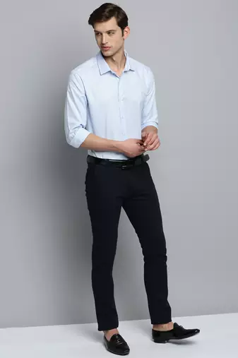 Showoff men's long sleeves pinstripes blue shirt