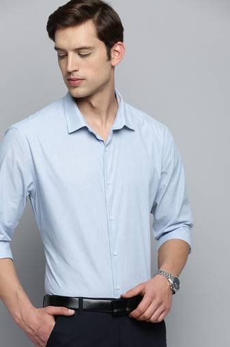 men's long sleeves pinstripes blue shirt
