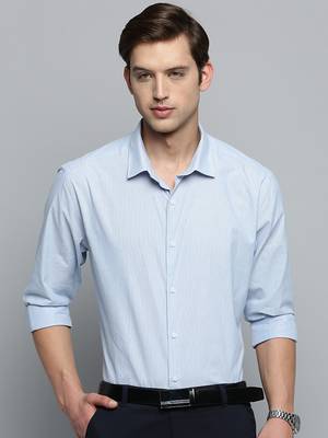 men's long sleeves pinstripes blue shirt 2