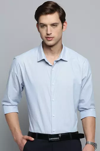 men's long sleeves pinstripes blue shirt
