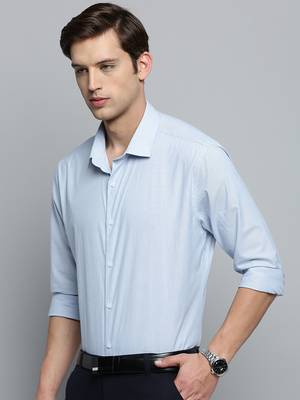 men's long sleeves pinstripes blue shirt 3