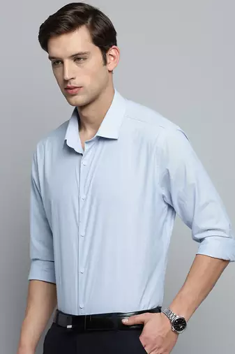 men's long sleeves pinstripes blue shirt