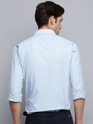 men's long sleeves pinstripes blue shirt 4