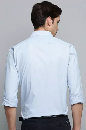 men's long sleeves pinstripes blue shirt