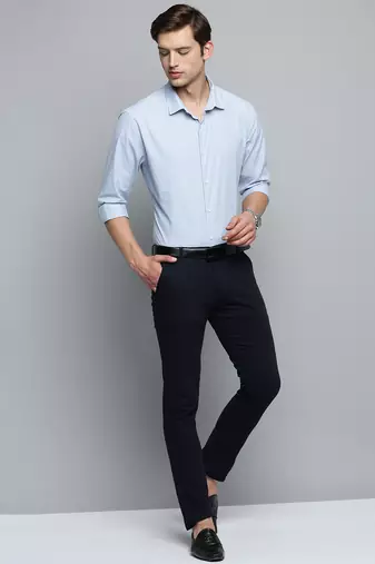 men's long sleeves pinstripes blue shirt