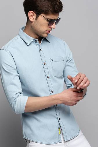Showoff men's long sleeves solid blue shirt