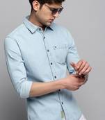Showoff men's long sleeves solid blue shirt