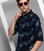 men's long sleeves abstract navy blue shirt