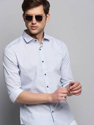 men's long sleeves micro ditsy white shirt 1