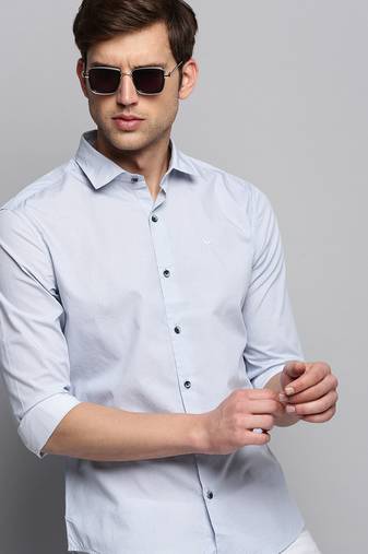 men's long sleeves micro ditsy white shirt