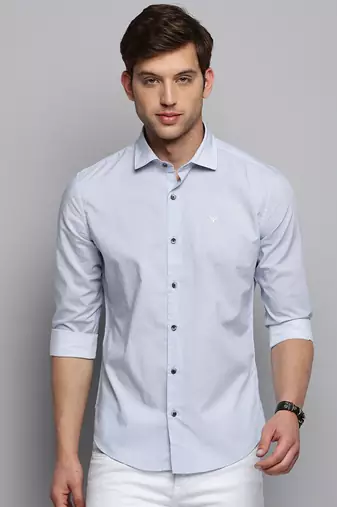 men's long sleeves micro ditsy white shirt