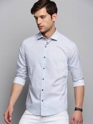men's long sleeves micro ditsy white shirt 3