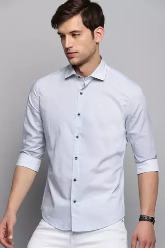 men's long sleeves micro ditsy white shirt