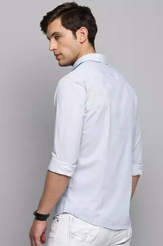 men's long sleeves micro ditsy white shirt