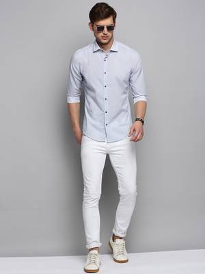 men's long sleeves micro ditsy white shirt 5