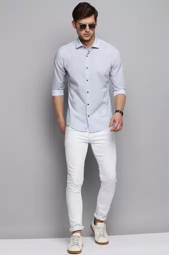 men's long sleeves micro ditsy white shirt