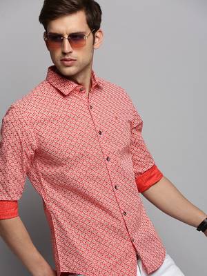 men's long sleeves geometric orange shirt 1