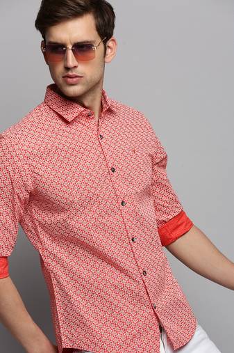 men's long sleeves geometric orange shirt