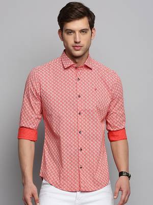 men's long sleeves geometric orange shirt 2