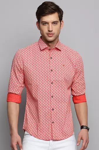 men's long sleeves geometric orange shirt