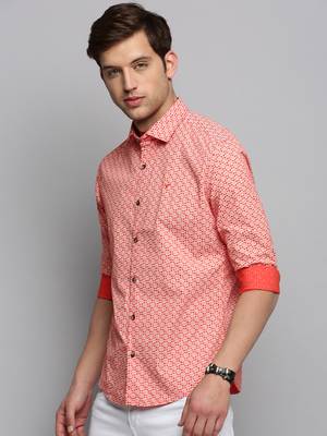 men's long sleeves geometric orange shirt 3