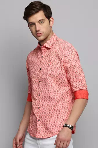 men's long sleeves geometric orange shirt