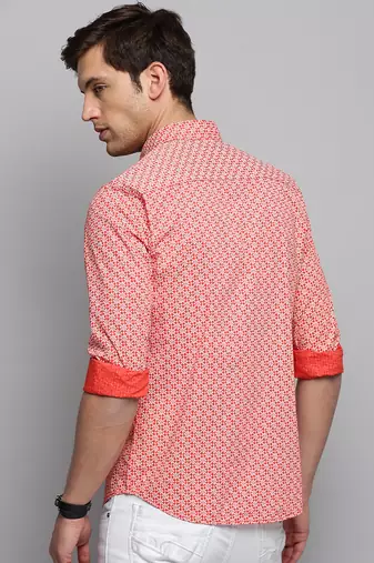 men's long sleeves geometric orange shirt
