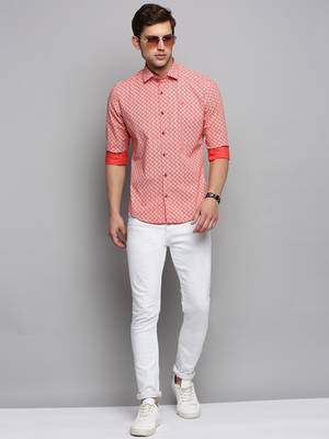 men's long sleeves geometric orange shirt 5