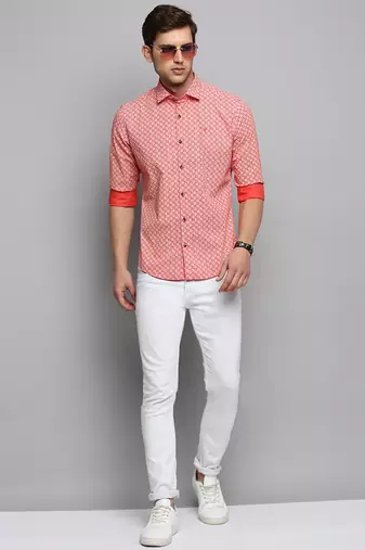 men's long sleeves geometric orange shirt