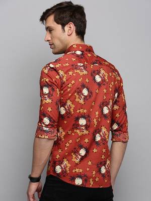 men's long sleeves floral rust shirt 4
