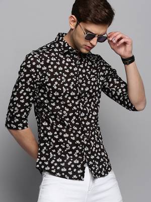 men's long sleeves floral black shirt 1