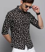 men's long sleeves floral black shirt