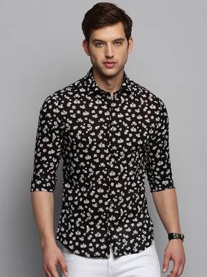 men's long sleeves floral black shirt 2