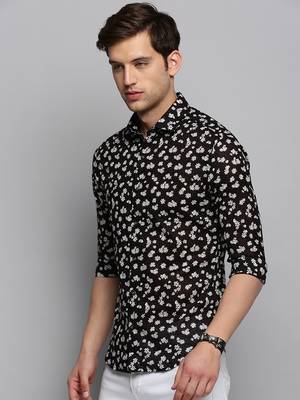 men's long sleeves floral black shirt 3