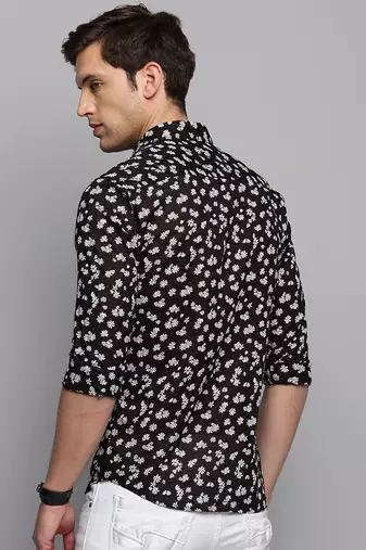 men's long sleeves floral black shirt