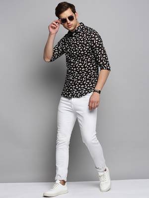 men's long sleeves floral black shirt 5