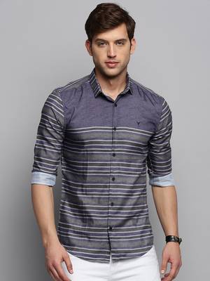 men's long sleeves horizontal stripes grey shirt 2