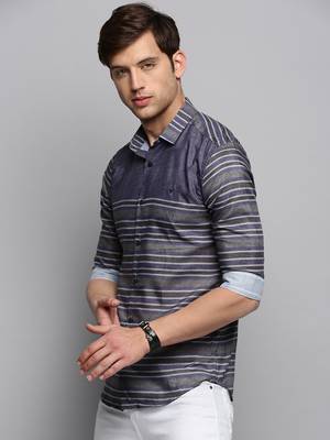 men's long sleeves horizontal stripes grey shirt 3