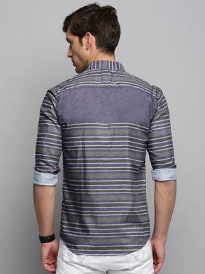 men's long sleeves horizontal stripes grey shirt 4