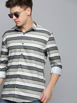 men's long sleeves horizontal stripes olive shirt 1